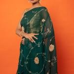 Green Pure Chiffon Chanderi Work Saree | Real Silver Aari & Jaal Work | Jaipurio Luxury Collection